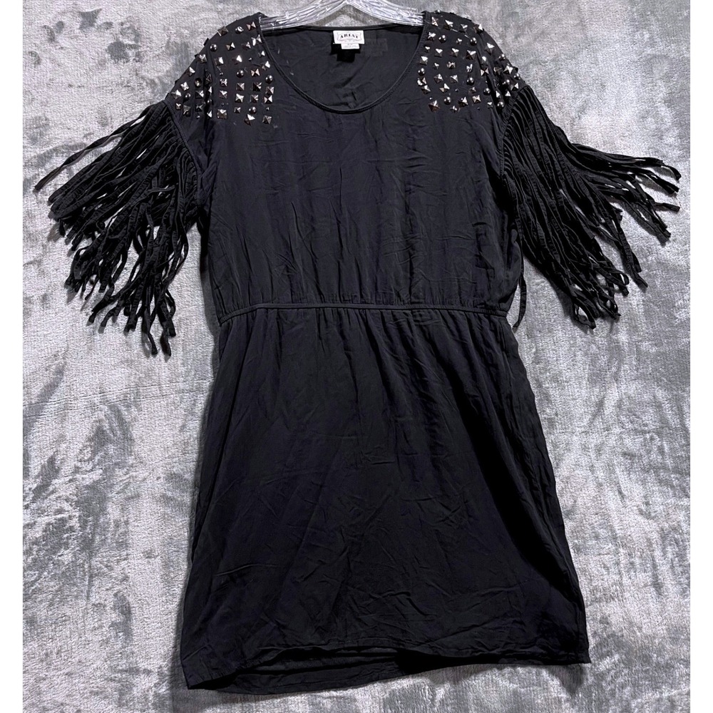 Ariat Womens Small Petite Black Studded Fringe Western Mini Dress Rayon Edgy